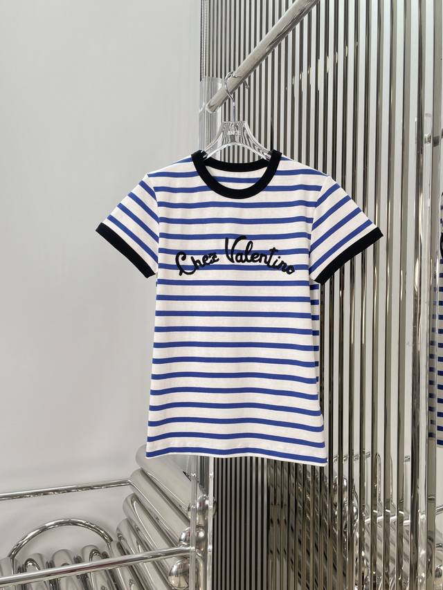 Real Shot Latest Va 25New Letter Embroidered Striped T-Shirt Size Sml