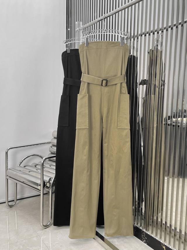 Real Shot Latest 24New Tube Top Jumpsuit Overalls Color Khaki Black Size Sml
