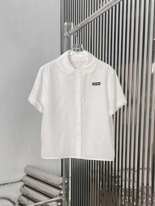 Real Shot Latest Miu 25New Lace Embroidery Collar Cotton And Linen Shirt + Skirt