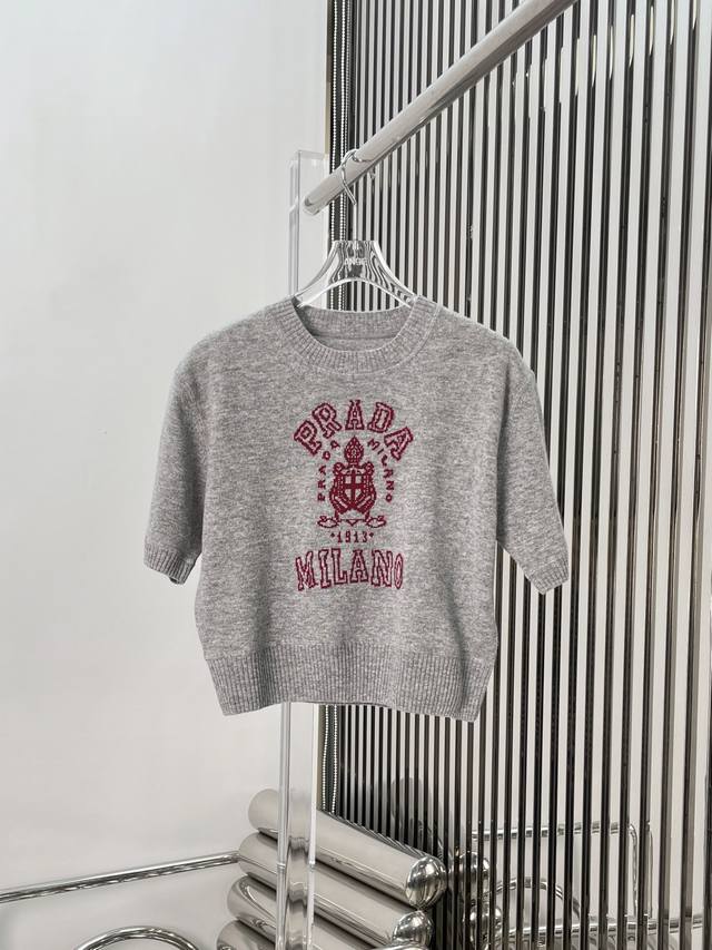Real Shot Latest Pr 25New Letter Jacquard Short-Sleeved Sweater Size Sml