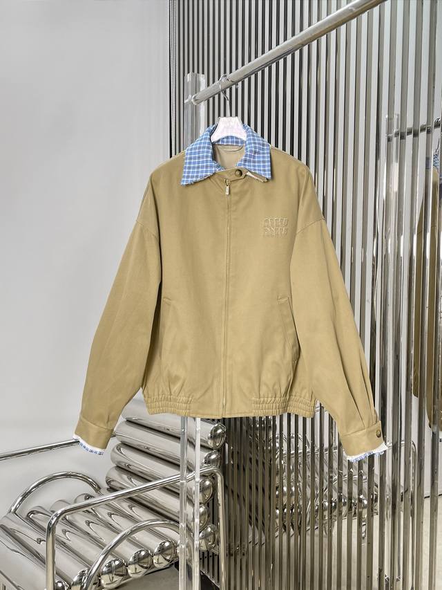 Real Shot Latest Miu 25New Plaid Collar Contrast Khaki Jacket + Skirt Size Sml P