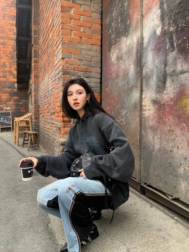 25Ssopenyy Han Suxi's Same Style Vacation Color Matching Jeans Sml Black