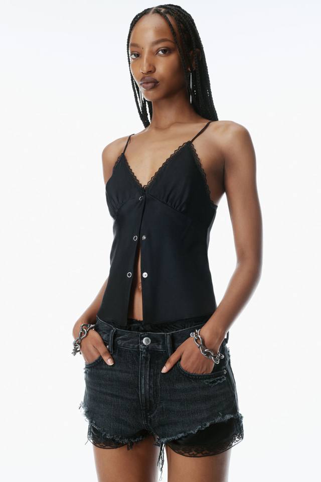 25Ssalexander Wang Lace Denim Shorts Sml Denim Blue Black