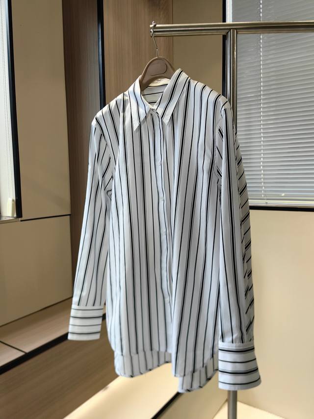 totnew Arrivalblack And White Striped Cotton Poplinstrong Drop Shoulder Long