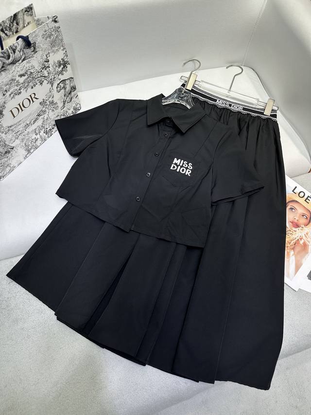 dio* 25Ss New Short-Sleeved Shirt Skirt Suit Letter Embroidery Jacquard Ribbo