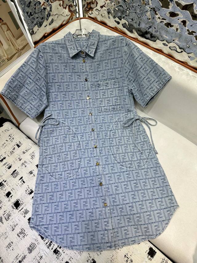 fendi*2025 Summer New Style Lapel Single-Breasted Dress Overall Denim Jacquar