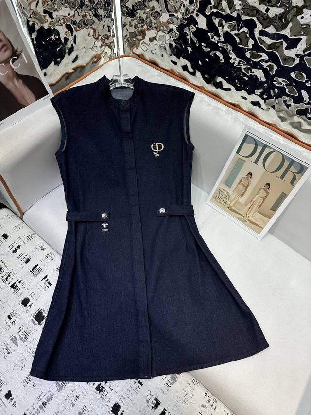 dio* 25 New Imitation Belt Decoration Denim Sleeveless Dress Temperament Lape