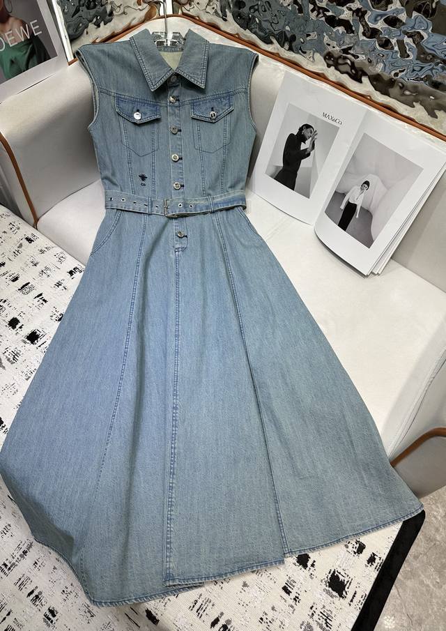 dio* 25Ss New Denim Sleeveless Dress Washed And Distressed Craftsmanship Lett