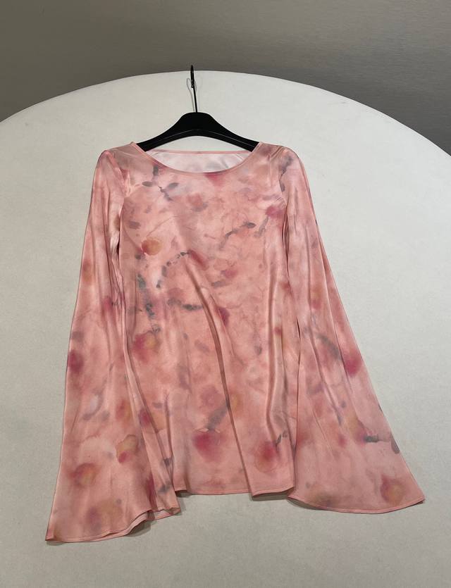 Size Sml Into The East Pink Gradient Print Silk Trumpet Sleeve Top Selected 100%