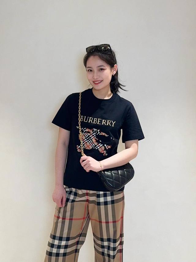 burb*Rry 25Ss Spring And Summer New Knight Warhorse Embroidered Round Neck Sh