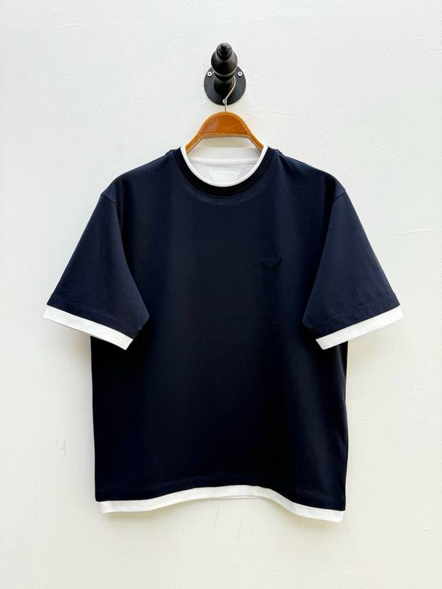 pr Double Collar Triangle Logo Round Neck T-Shirt Oem Factory P Produced Spri