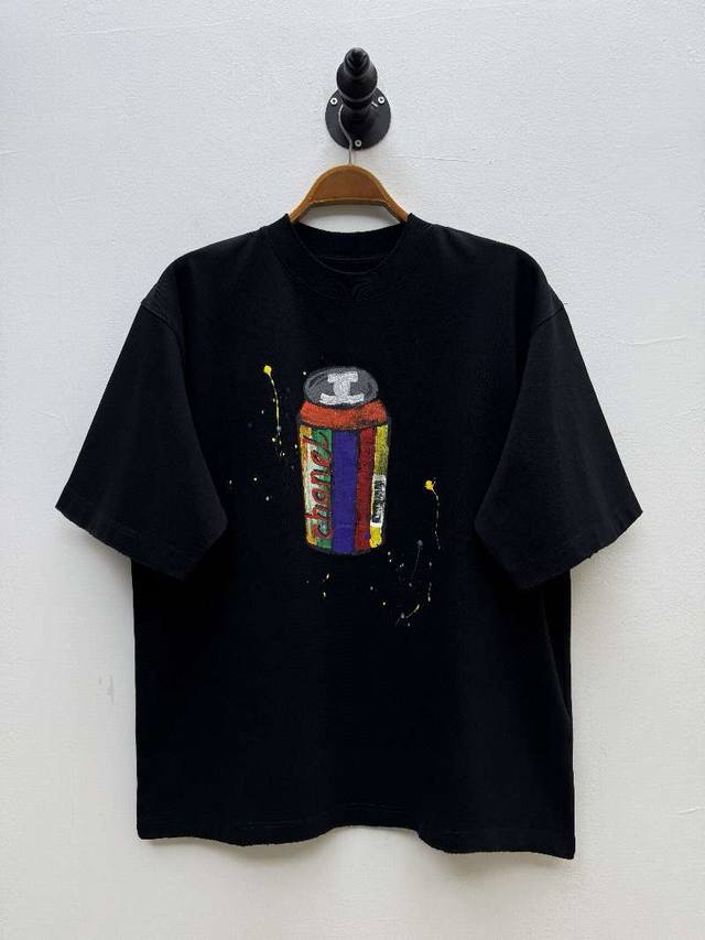 cha Hand-Painted Beverage Can Round Neck T-Shirt Oem Factory P Produced Sprin