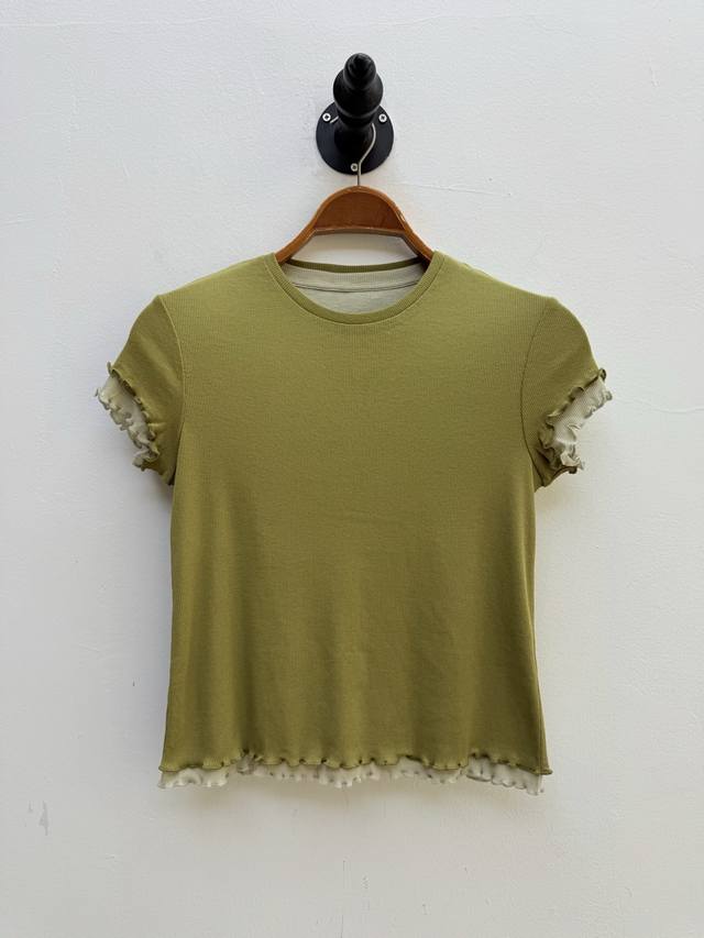 theory Women's Cotton Ruffled Fake Two-Piece Round Neck T-Shirt Oem Factory P