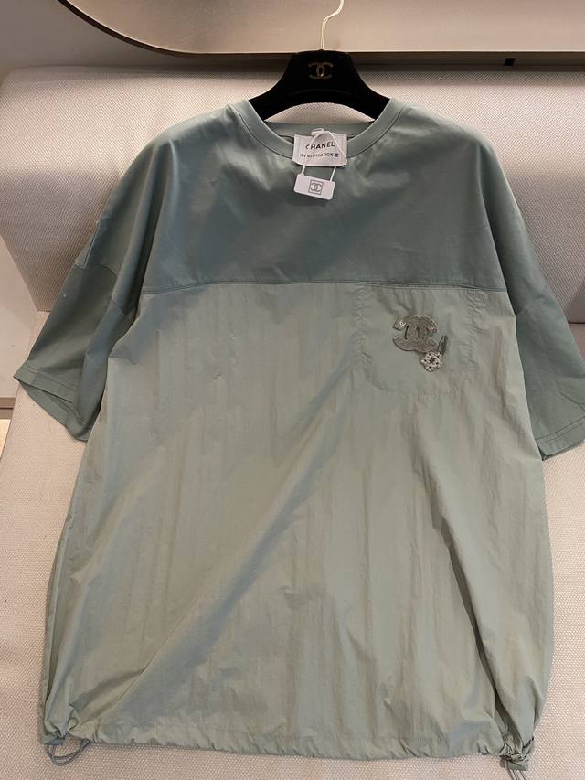 cc Vintage New Contrast Color Short-Sleeve Loose Os Cut Drop Shoulder Sleeves