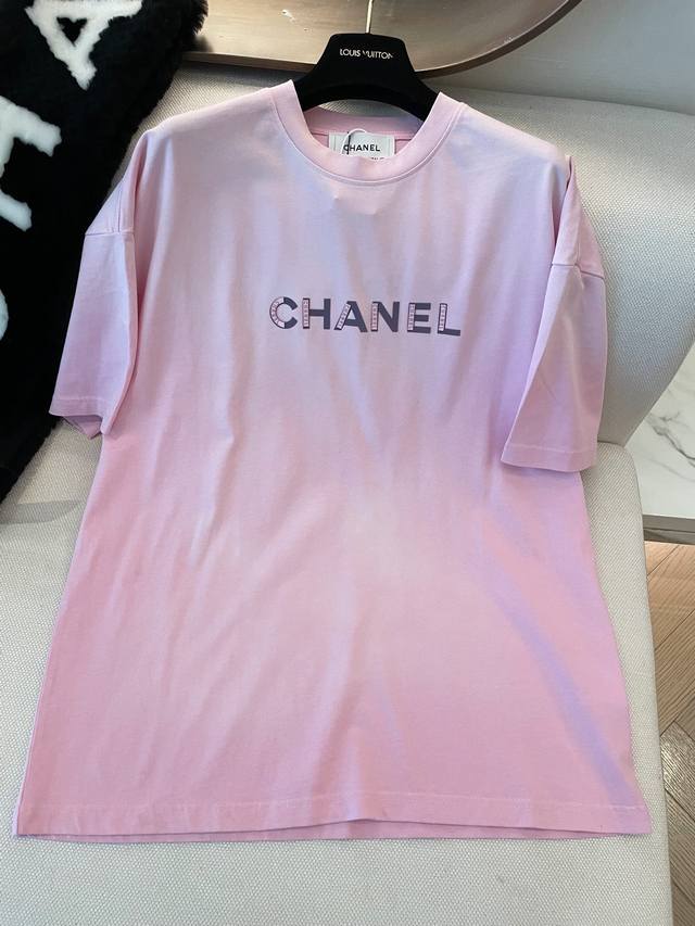 vintage Cc Pink Short-Sleeved Custom Loose Os Version With Brand Letter Print