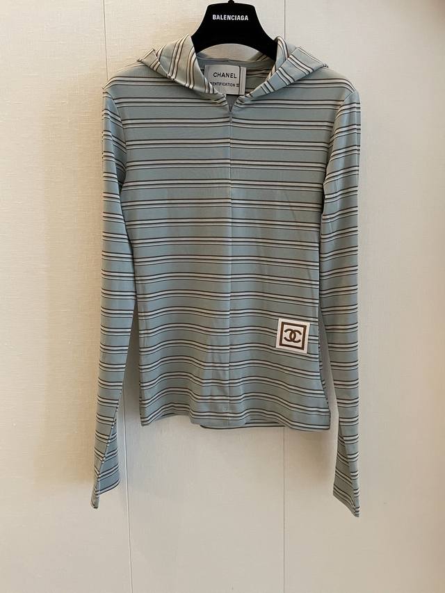 cc Vintage New Hoodie This Hooded Striped Slim-Fit Long-Sleeved Base Shirt Is