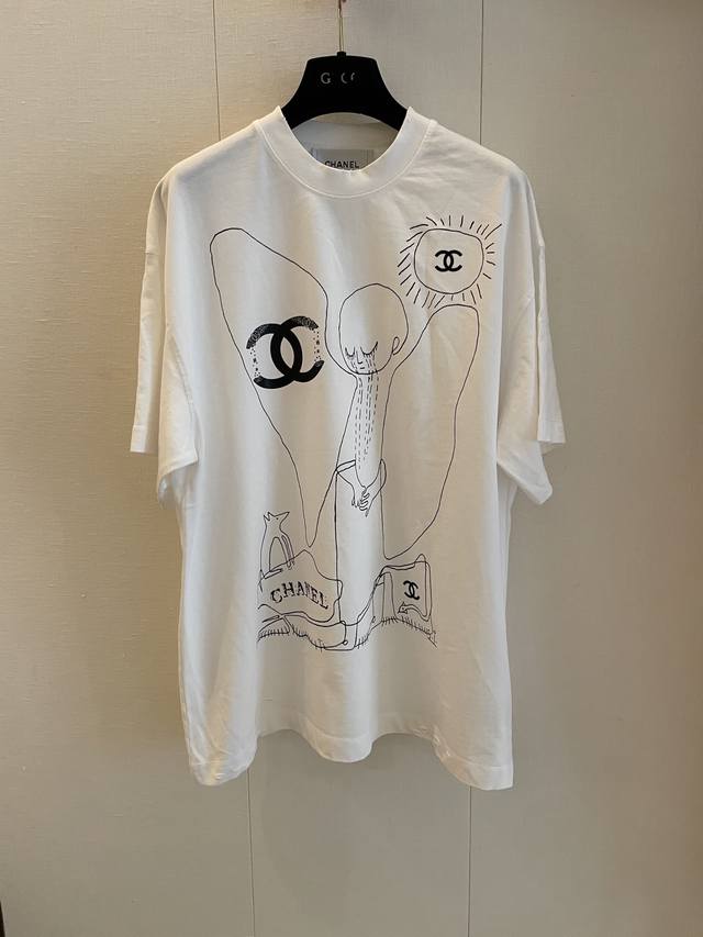 cc Vintage New Round Neck Loose Cotton Cartoon T-Shirt Made Of Washed Cotton