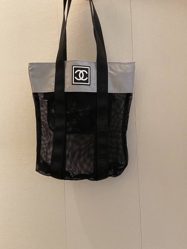 cc New Beach Bag Made Of Canvas And Mesh, The Semi-Transparent Style Has A Gr