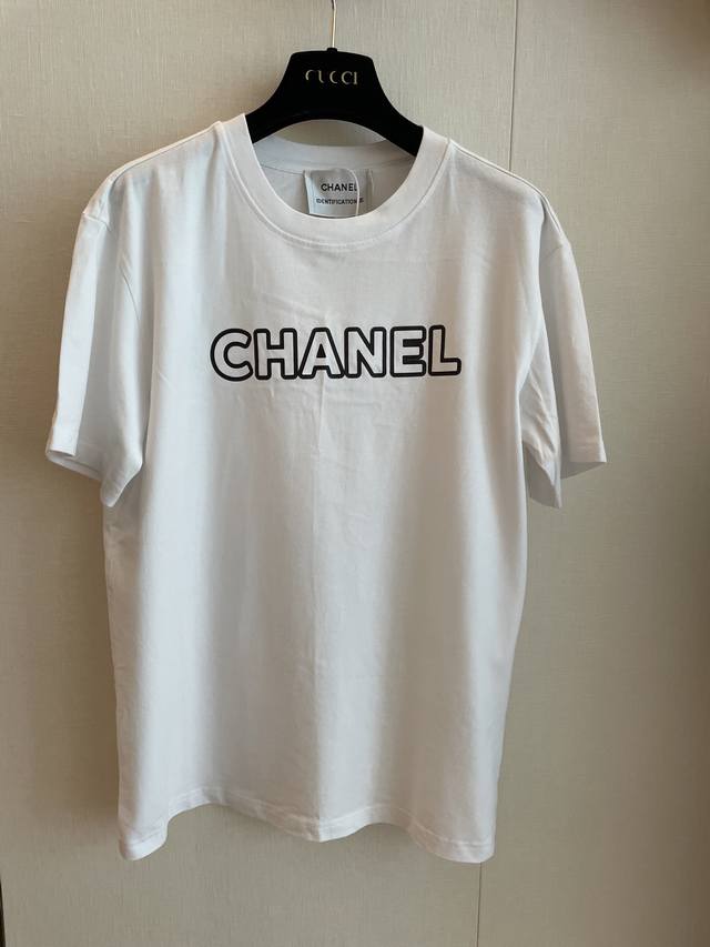 cc Chane New Letter Print Short Sleeves Customized Pure Cotton Fabric Ribbed
