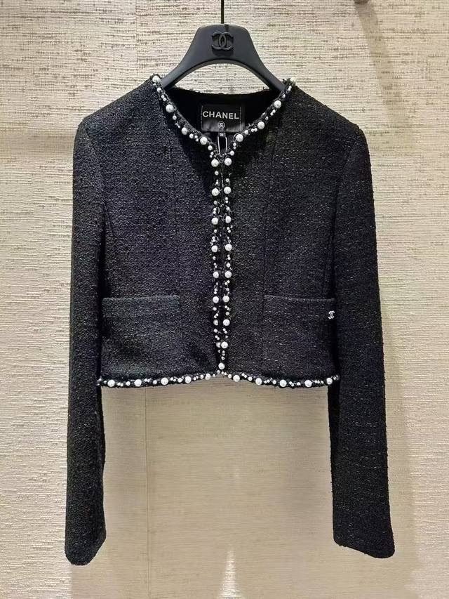 cha 2025 New Pearl Jacket Embellished With Pearls Of Different Sizes Double C