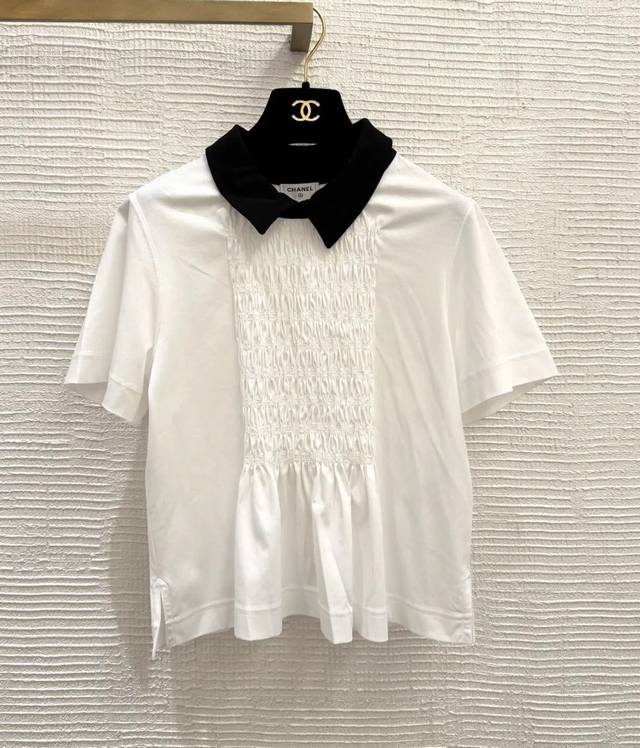 chan*25 Spring And Summer New Color Matching Pleated Pol Po Collar Baby Style