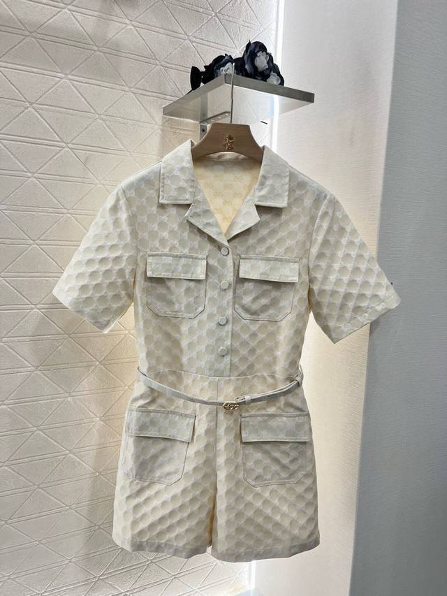 gucc*2025 New Arrival Jacquard Belt Jumpsuit Customized Yb Imported Jacquard