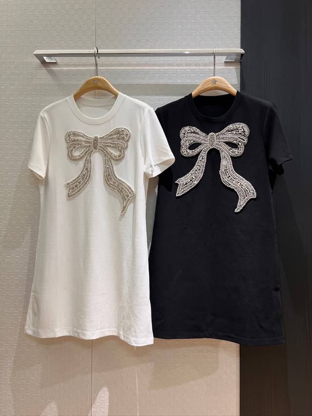 New Release 25Ss New Dress Heavy Hand Sewn Beaded Bow Design Loose Casual Simple