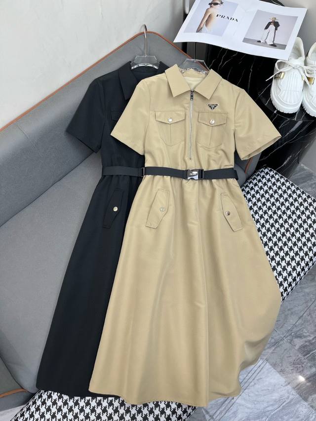 New Models On Sale 25Ss New Lapel Dress Triangle Label Decoration With Belt Fash