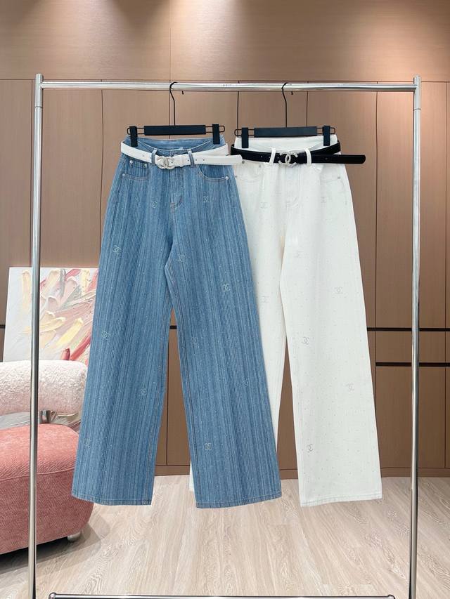 17108#Blue22270#White Original Quality Chane* Hot Diamond Straight Jeans With