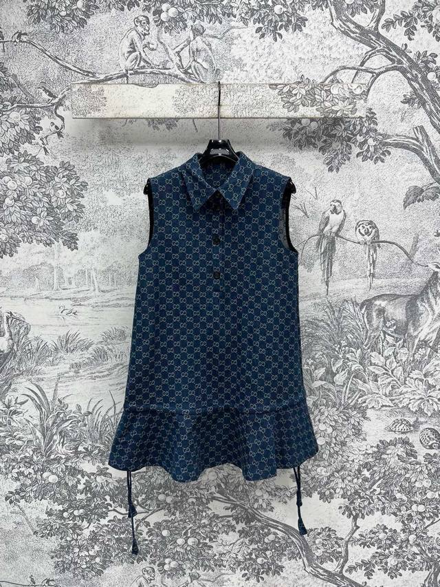17646# Gucc*25 Spring And Summer New Polo Neck Vest Dress Custom Jacquard Den