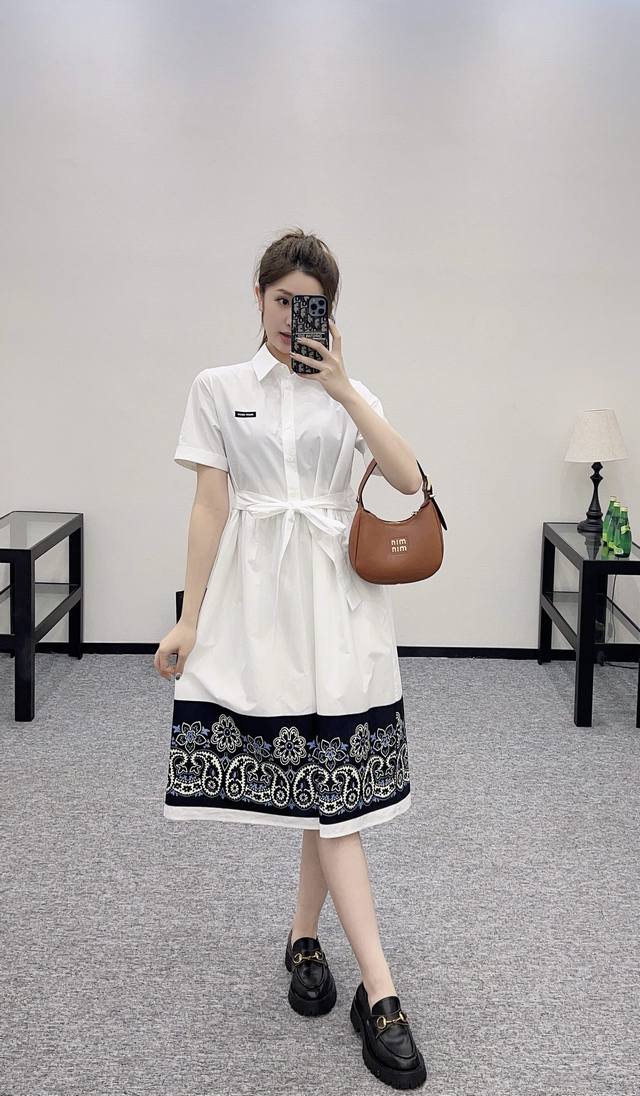 70761# Miu Dress New Arrival Miumi*2025 New Arrival Printed Belt Dress Custom