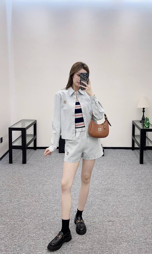 70639#Tops 70590#Shorts130 New Arrivalmiumi*2025 New Arrivals Denim Striped S