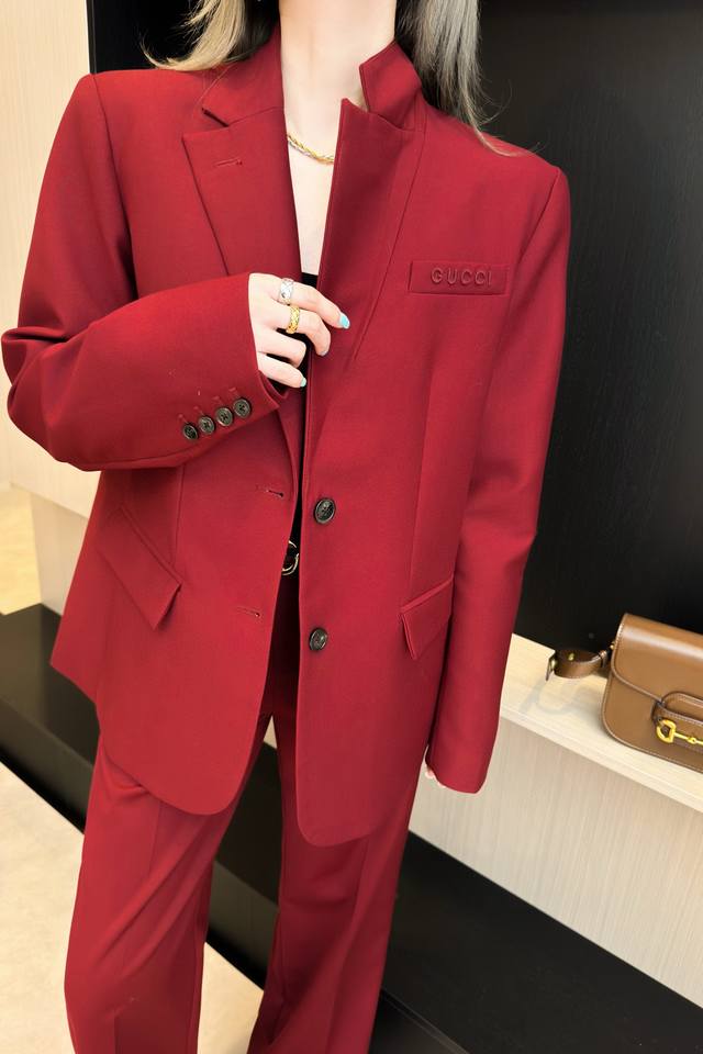 66131 G Home Catwalk Style Red Suit Jacket Fashionable Low-Key Temperament An