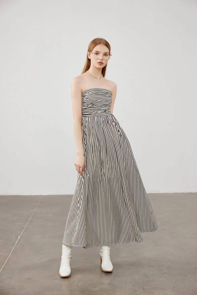 Strapless Dress Sleeveless Striped High Waist Strapless Backless Dress Romantic