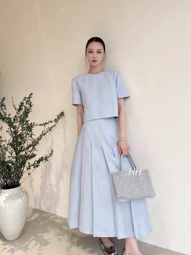 Suit 25 Summer Fashion Temperament Imported Custom Linen Short-Sleeved Top + Ple