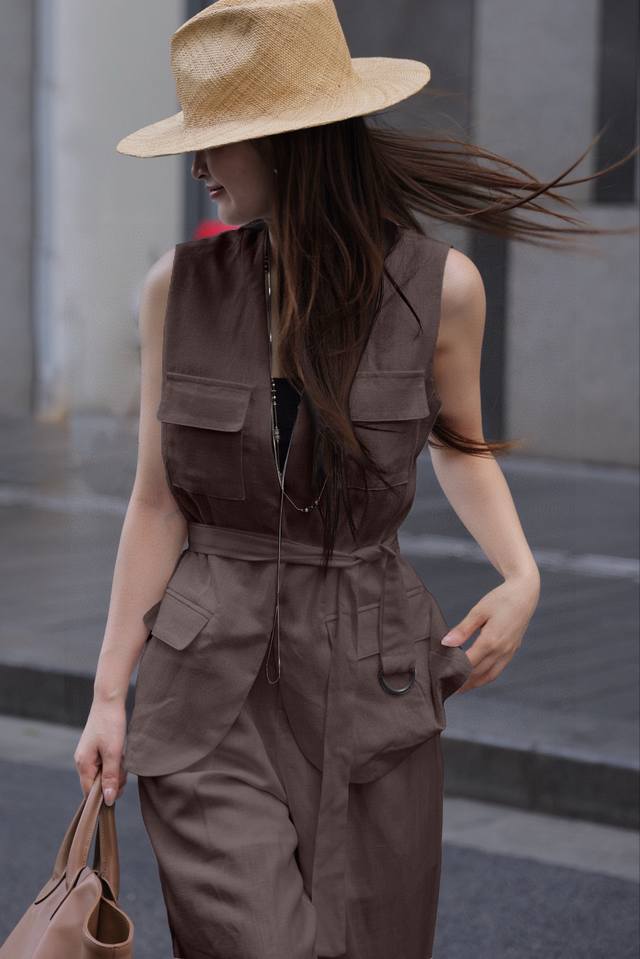 Suit Heavy Goods New Elegant Temperament Pure Plant 100% Linen Vest + Loose Casu