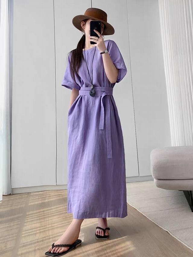 Dress Lavender Purple Dress Female 2025 Summer New Loose Strap Waist Casual Fash