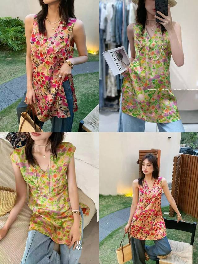 Top High Quality Rayon Silk Yarn V-Neck Color Matching Pattern Western Style Loo