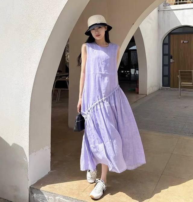 Dress High-End Ramie Sleeveless Dress Female Literary National Style Travel Long