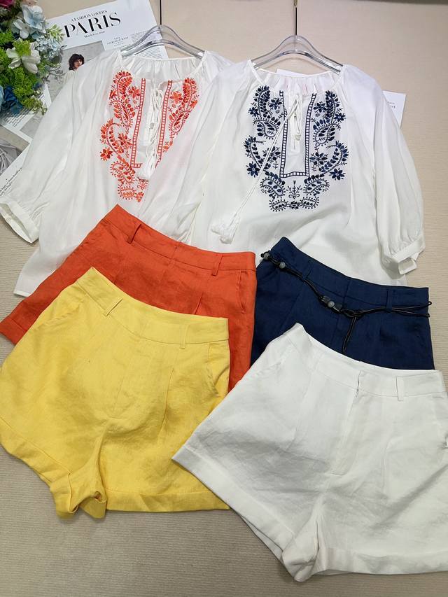 Top Pants Shenzhen Nanyou 2025 Summer New Fashion Contrast Color Flower Embroide