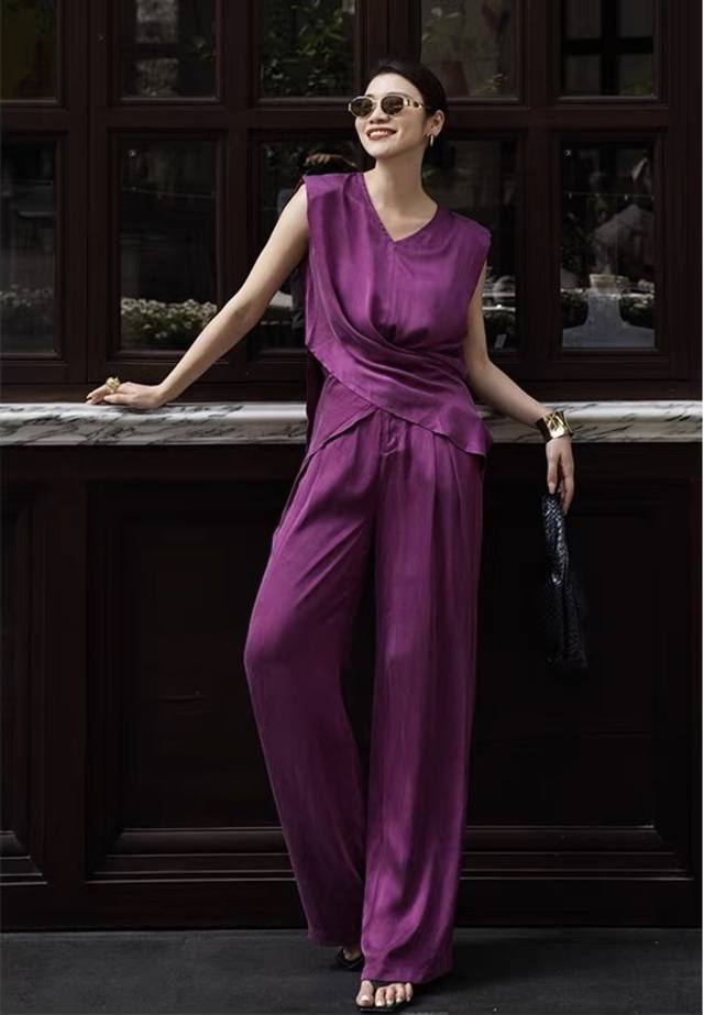 Suit Heavy 100% Cupro Suit High Quality Cupro Vest Wide-Leg Trousers Suit Lightw