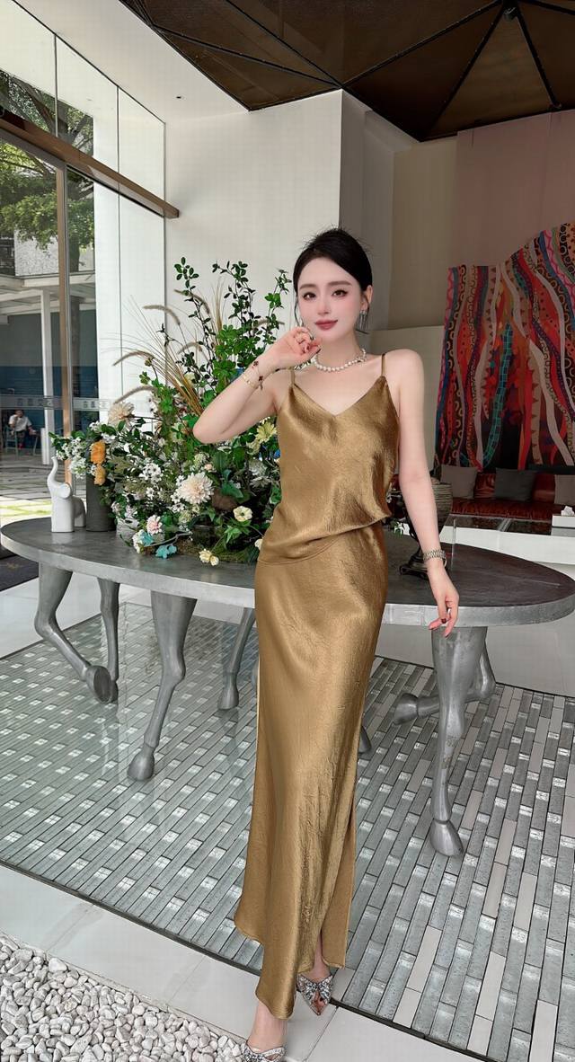 Suit High-End Custom Boutique Acetate Suit.. Slit Long Skirt Small Sling High-En