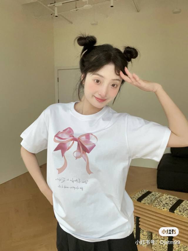 ronron Korean Trendy Brand Butterfly Festival Print Simple Short Sleeves Colo