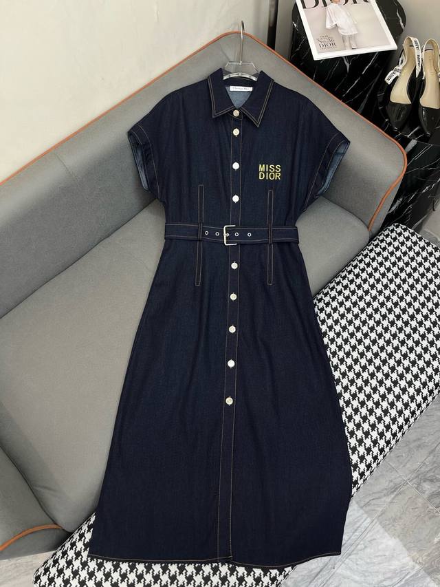 96586# Dio* 25Ss New Style Lapel Short-Sleeved Dress With Letter Embroidery D