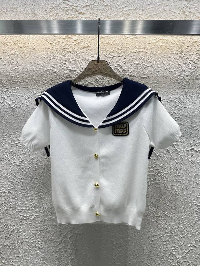 New Style:82632 Miumi 25 Summer New Navy Style Age-Reducing Knitted Short Sleeve