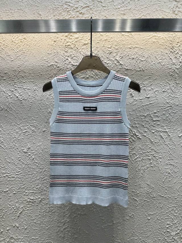New Arrival Style No.:82628 Miumi 25 Summer New Striped Color Matching Knitted V