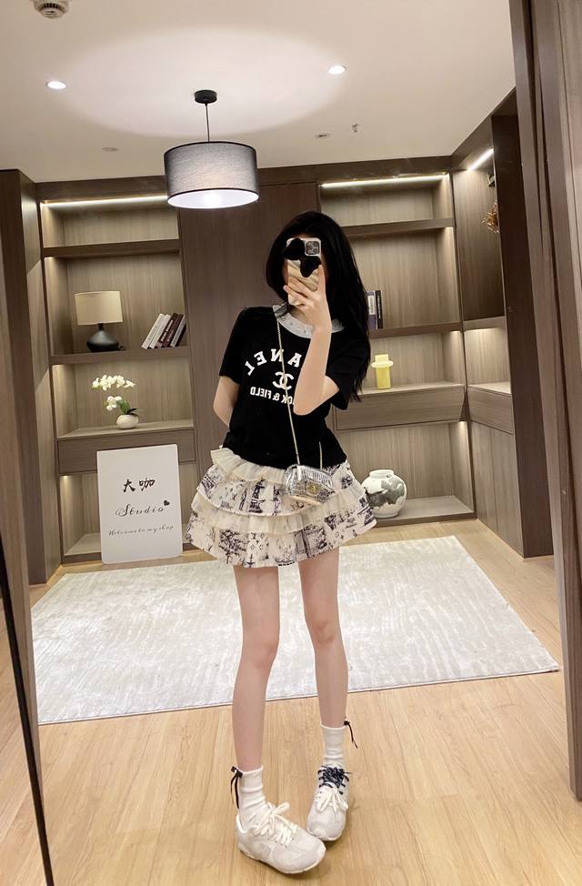 New Arrivals Louis Vuitto* Chane* Handmade Beaded Short Sleeves Hot Cake Skirt B