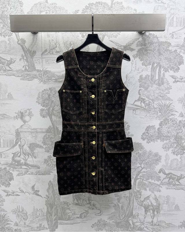 louis Vuitto* 2025 New Arrivals Printed Denim Vest Dress Customized Yb Import