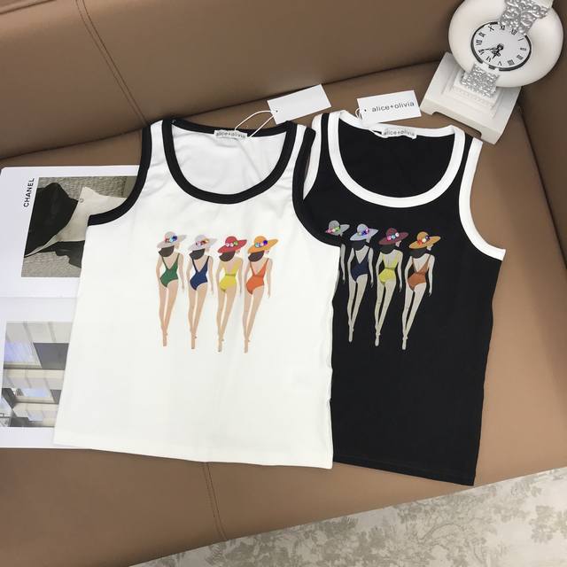 New Custom Sml Alice** Contrast Bikini Diamond Sleeveless Vest Black White