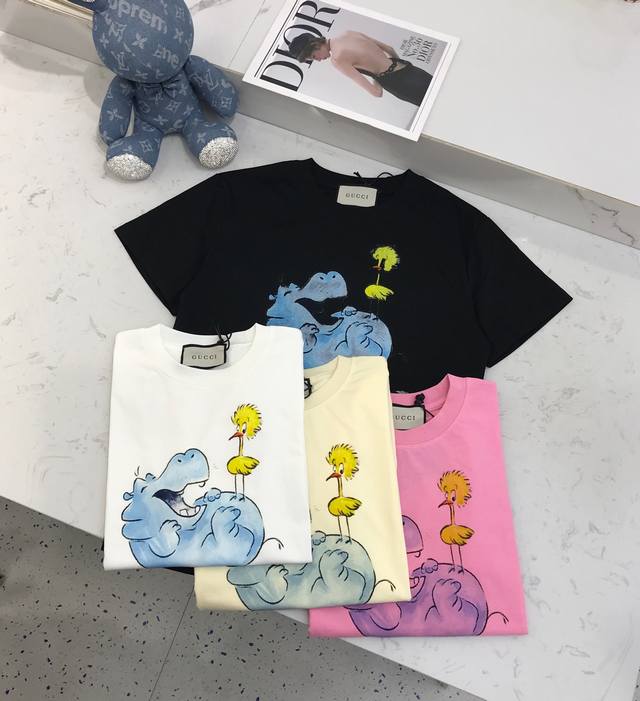 New Custom Sml Gucc**Hippo Duck Pattern Round Neck Short Sleeve T-Shirt Black Wh